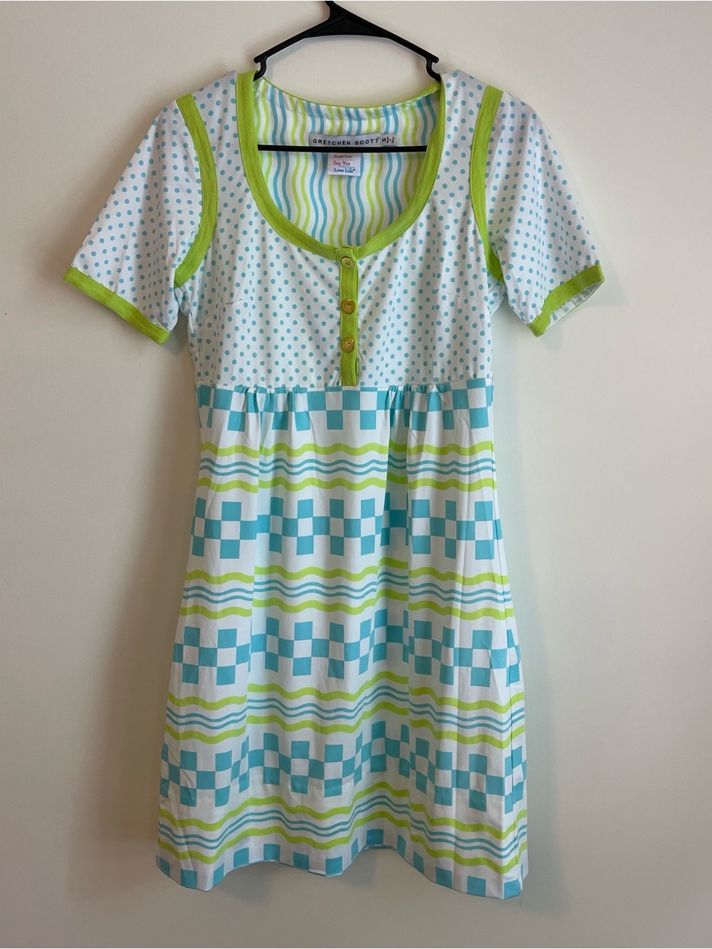 Gretchen Scott Green Checkerboard Dress S Funky Preppy Old Money Summer